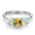 thumbnail image 3 of Gem Stone King 925 Sterling Silver Yellow Citrine and Simulated White Opal Engagement Ring for Women | 1.80 Cttw | Round 6MM | Gemstone November Birthstone | Size 8, 3 of 6