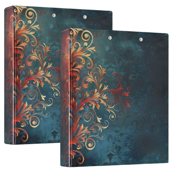 joogoo Elegant Bohemia Flower Pattern Hardcover 3 Ring Binder 1.5" Round Rings Interior Pockets Binders Organizer 2 Pack