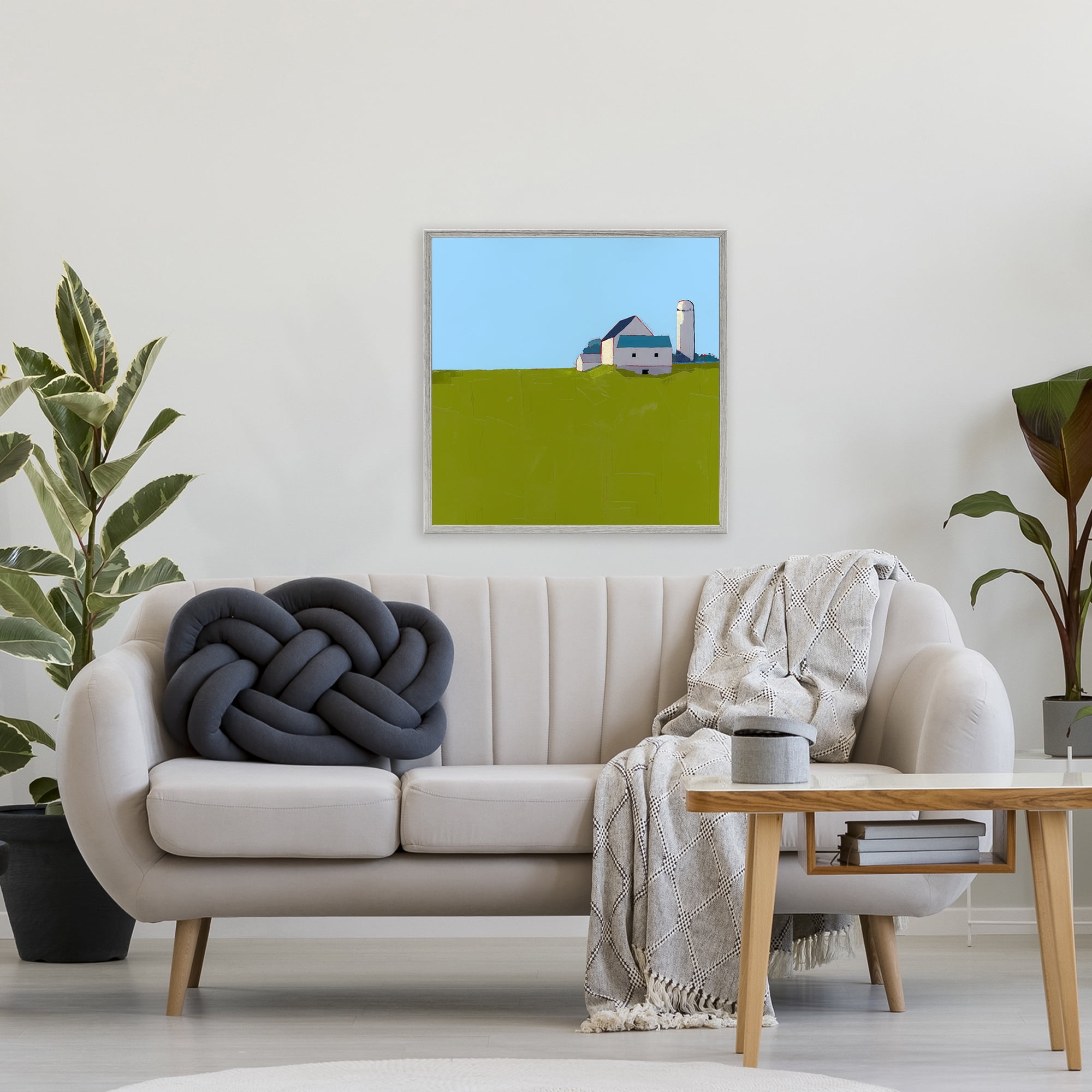 Farmland Silo in Distance Gray Framed Giclee Art, design by Ruth LaGue