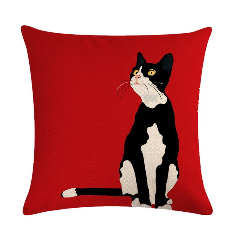 Festive Cat Printed Sofa Home Decoration Linen Cushion Cover Throw Pillow Cases 