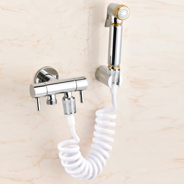 Flexible Tube, Anti-Winding Shower Hose, designed for bathroom renovation and shower head replacement parts. Made of durable PVC material with a telephone wire design for easy storage, stretching up to 2 meters. Features a crack-proof 3.5mm thickened joint and ABS-plated plastic nut with standard G1/2" thread, ideal for shower, hand wash, and women's spray applications. Displayed in white, installed on a bathroom wall with a chrome-finished shower head and valve.