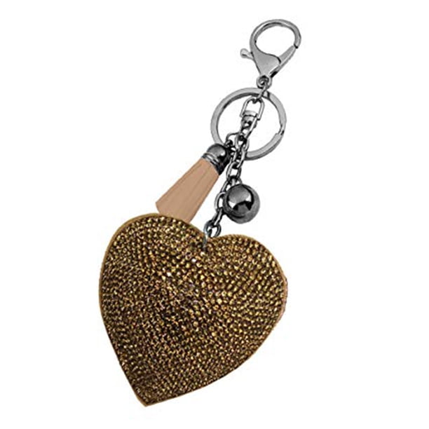 Borla Corazón Cristal Completo Rhinestone Bolso Charm Colgante Qarigey llavero caqui 135 * 70 mm