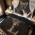 thumbnail image 3 of meiyoeat Brown Ribbon Initial L Twin Duvet Cover for Girls, Leopard Print Polka Dots Twin Bedding, Black Reversible, 2 Pieces, 1 Duvet Cover and 1 Pillowcase, 3 of 6