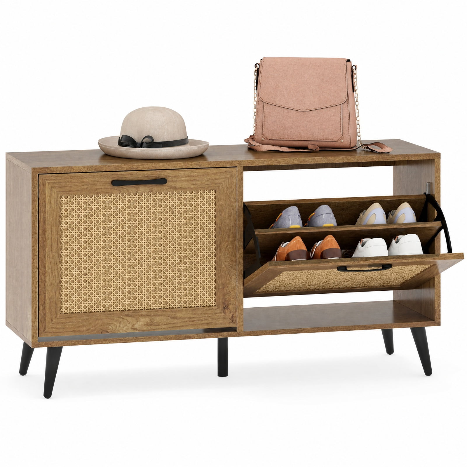 Furnibear Modern Freestanding Shoe Cabinet with 2 Flip Drawers and Adjustable Shelves for Entryway Hallway Shoe Storage Organizer, Natural