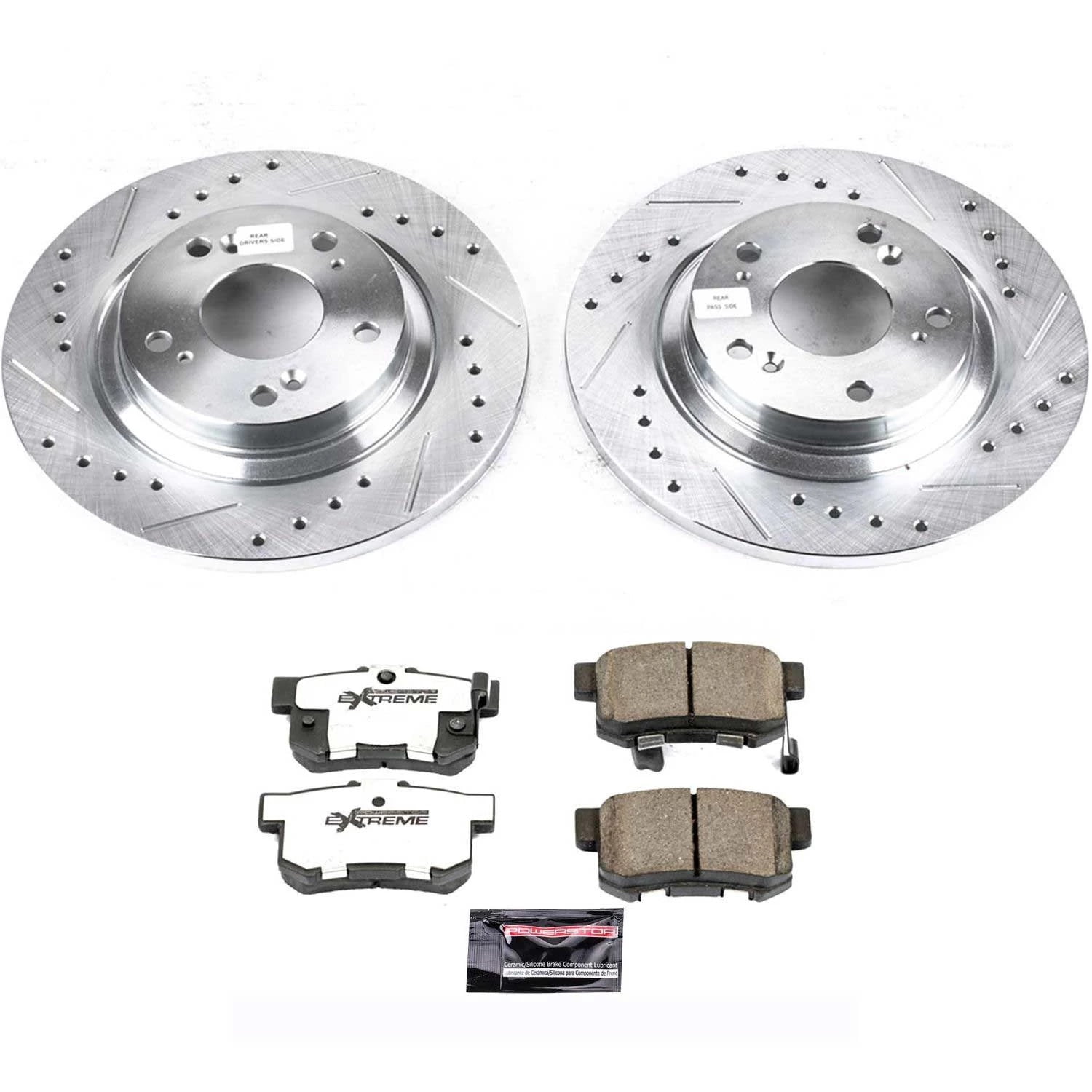 PowerStop Rear Z26 Street Warrior Carbon-Fiber Ceramic Brake Pad and Drilled and Slotted Rotor Kit Fits: HONDA Select Models K2310-26