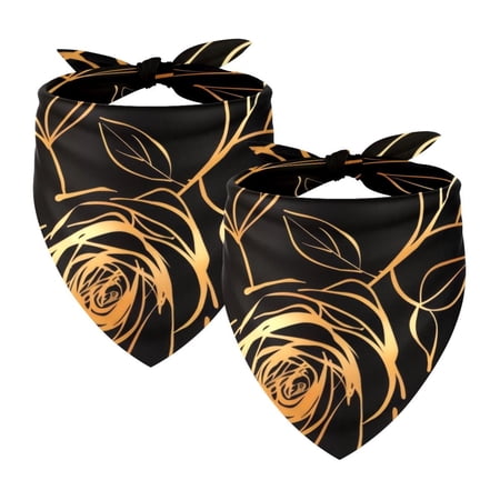 PhooArto Gold Roses Flower Pattern Dog Bandanas 2 Pack Soft Washable Pet Scarf Triangle for Large Dogs Puppies and Cats