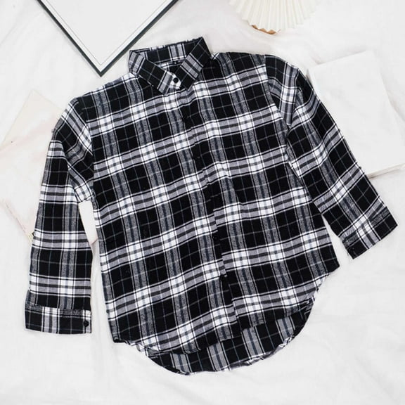 Dxzfnsa Womens Fall Outfits Fashion Clothes Shackets Flannel Plaid Button Down Long Sleeve Shirts Jackets Womens Fall Clothes ,Black-S