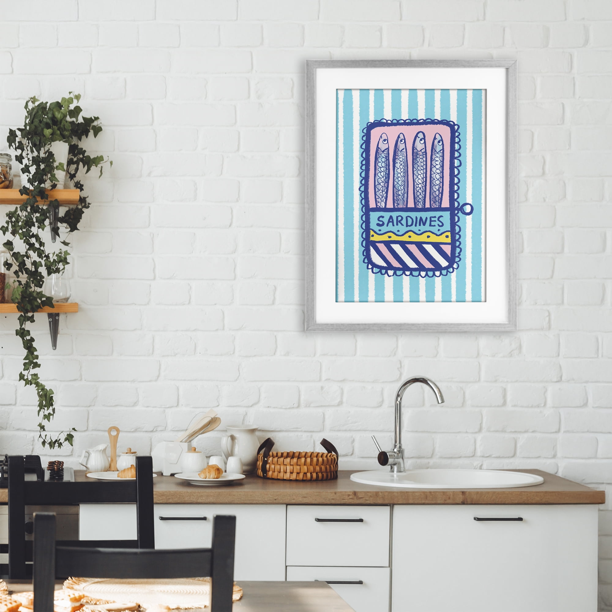 Stupell Industries Pastel & Stripes Sardines Gray Framed Print Under Glass, design by Florentina Dolci