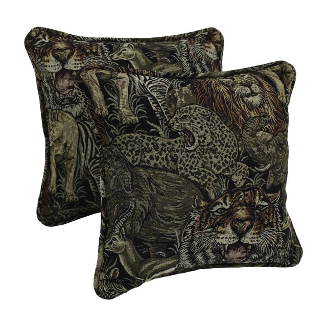 18-inch Double-corded Patterned Tapestry Square Throw Pillows with Inserts (Set of 2) - Safari