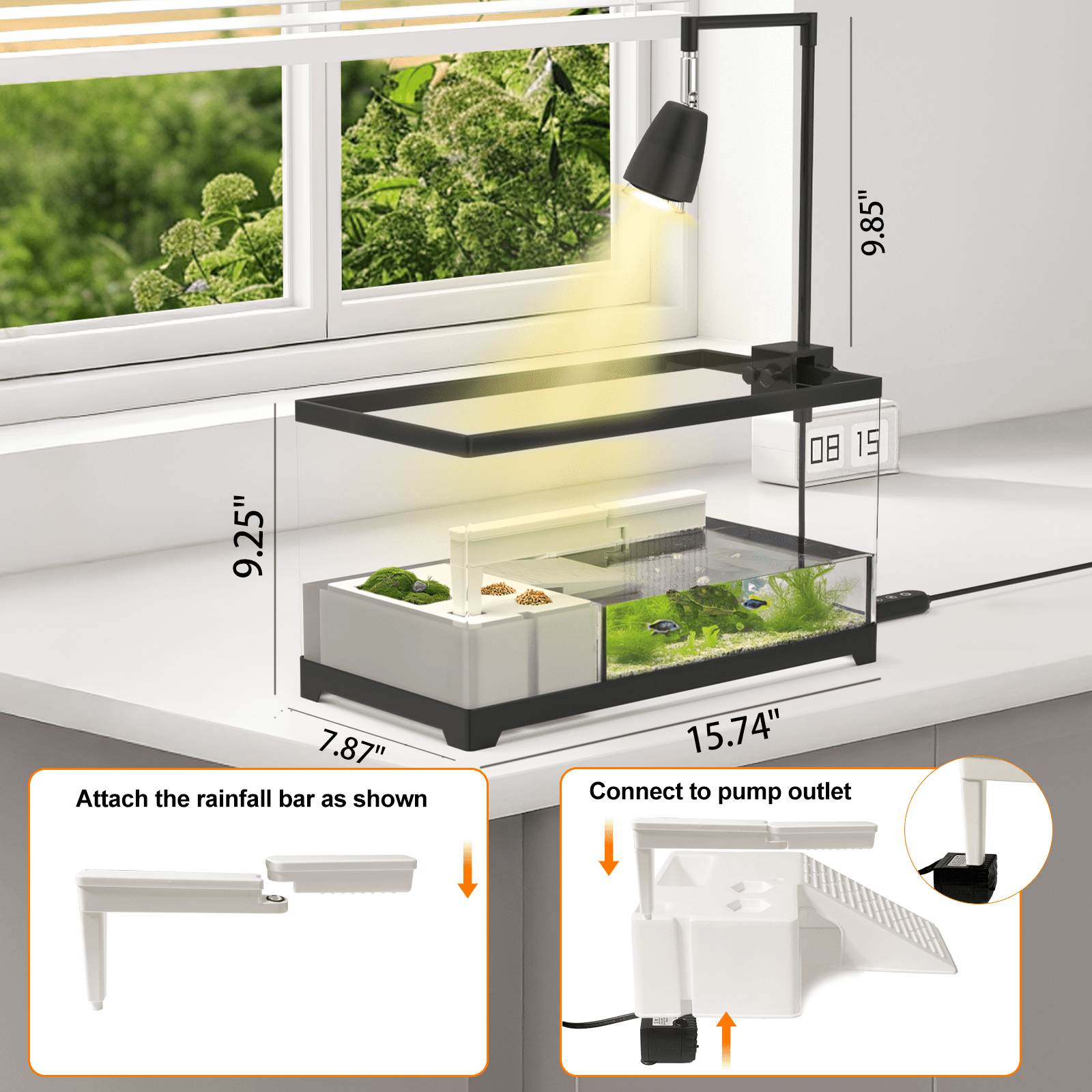 4.8 Gallon Turtle Tank Kit, All-in-One with Basking Platform, Heat Lamp & Rain Filter - 15.74 Inch Reptile Habitat for Small Turtles, Hatchlings, Aquatic Pets