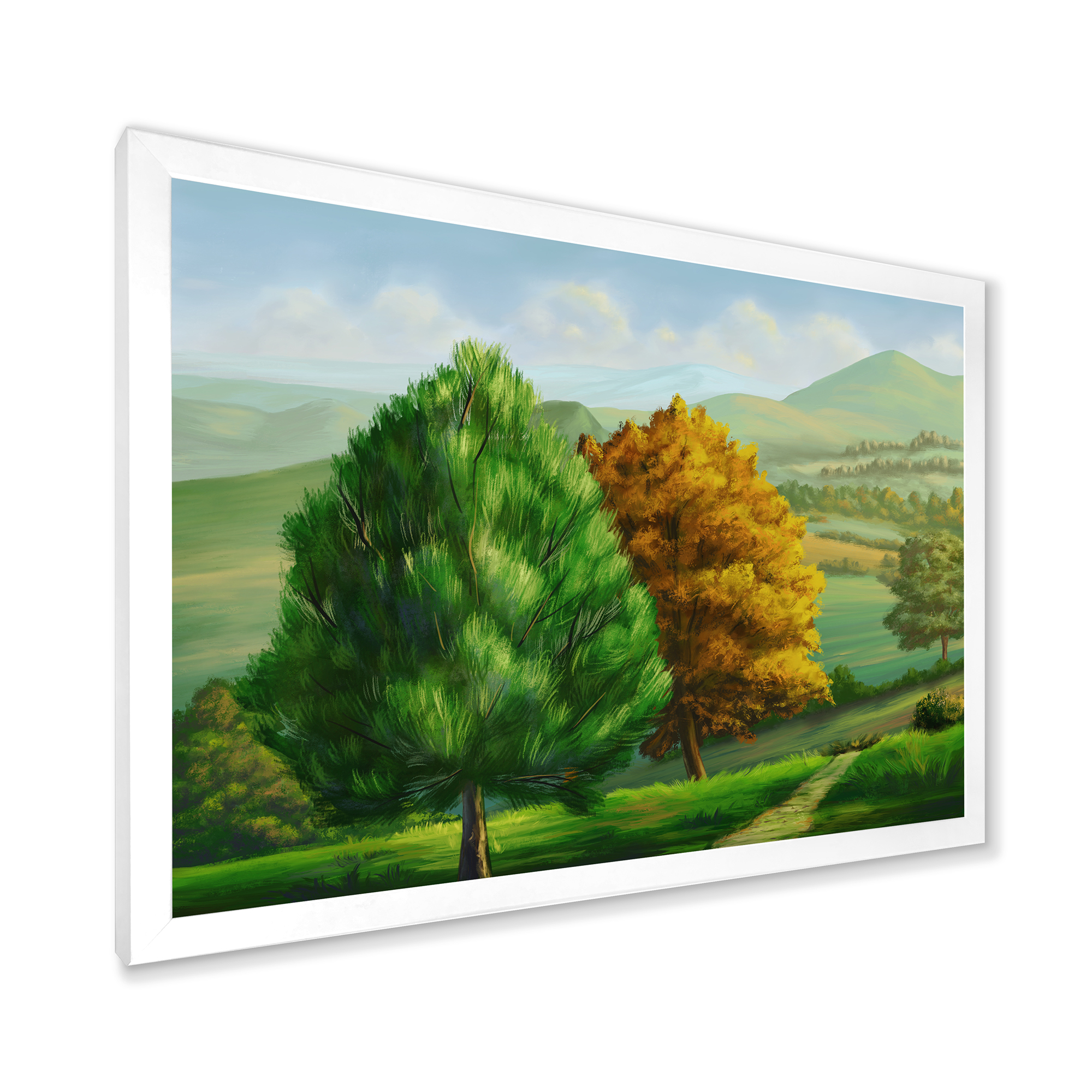 Designart 'VIbrant Trees With Country Scenery' Traditional Framed Art Print