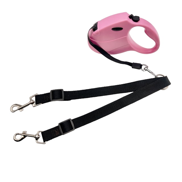 DEBGFS Dual Dog Retractable Leash - Non-Slip One-Button Brake & Lock - 360° -Free 16ft Extendable Double Headed Lead - Polyester Fiber Adjustable Walking & Running Lead for Two Dogs Up,Rosen