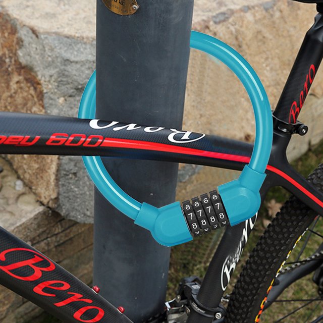 Bicicleta Candados de cable de seguridad Ndcxsfigh para bicicletas MTB Antirrobo Bloqueo de contraseña de 4 dígitos (Azul)