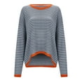 thumbnail image 1 of Aocisk Chandails Légers pour Femmes Manches Longues Col Rond Bloc de Couleur Rayé Décontracté Tricoté Chandail Confortable Automne GY1 m, 1 of 4
