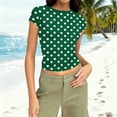 thumbnail image 2 of DxhmoneyHX Women Spring Tops Trendy Polka Dots Short Sleeve Shirts Crew Neck Fitted Basic Blouse Casual Going Out Summer Outfits, 2 of 5