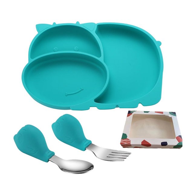 Plato de cena dieléctrico para bebés Plato de cena de silicona con ventosa para niños Vajilla para bebés Plato de cena de silicona integrado para niños