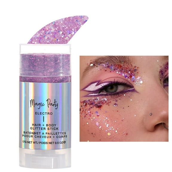 Makeup Glitter Stick Sequins Pearlescent Festival Body Hair Face Party Stage Shine Glitter Stick 17g for Travel Creative Makeup
