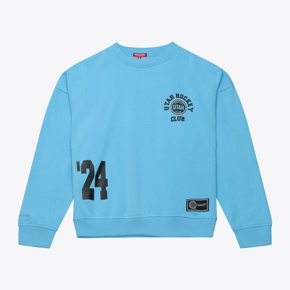 Women's Mitchell & Ness Blue Utah Mammoth Crewneck Sweatshirt