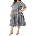 thumbnail image 4 of Agnes Orinda Women's Plus Size Easter Gingham Dresses Crew Neck Flared Short Sleeve Tiered Summer Casual Maxi A Line Dress with Pockets 3X Black, 4 of 5