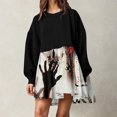 thumbnail image 1 of Qiopertar Vente de Liquidation Sweat à Manches Longues Col Rond pour Femmes Robe à Capuche d'Halloween Plissée Ample Pull-Over Offres de la Semaine Moins de 5$, 1 of 6