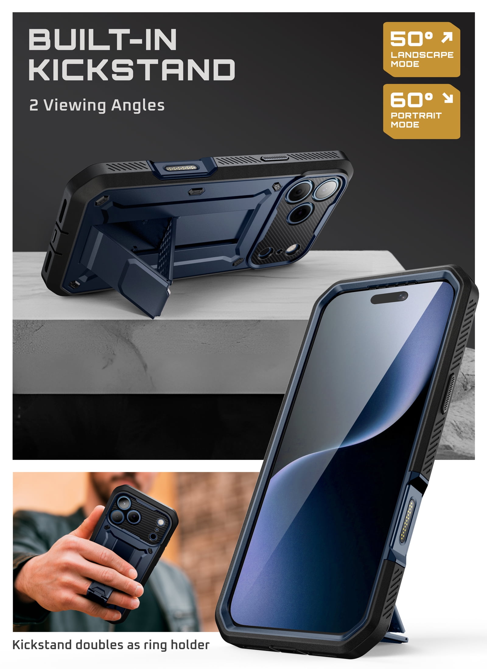 SUPCASE Unicorn Beetle Pro for iPhone 17 Pro Max 6.9" 2025 Case with Screen Protector, [Built-in Stand & Camera Control Button & Belt-Clip] [Military-Grade Protection] Full Body Phone Cover, Azure