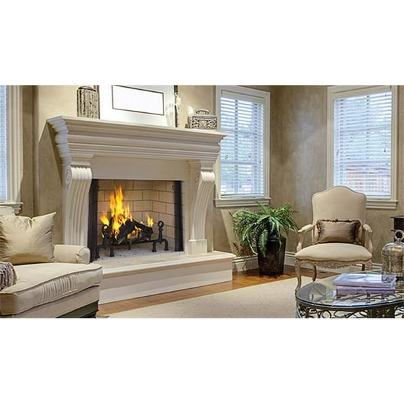 36 in. Wood Burning Masonry Fireplace, Ivory Split Herringbone