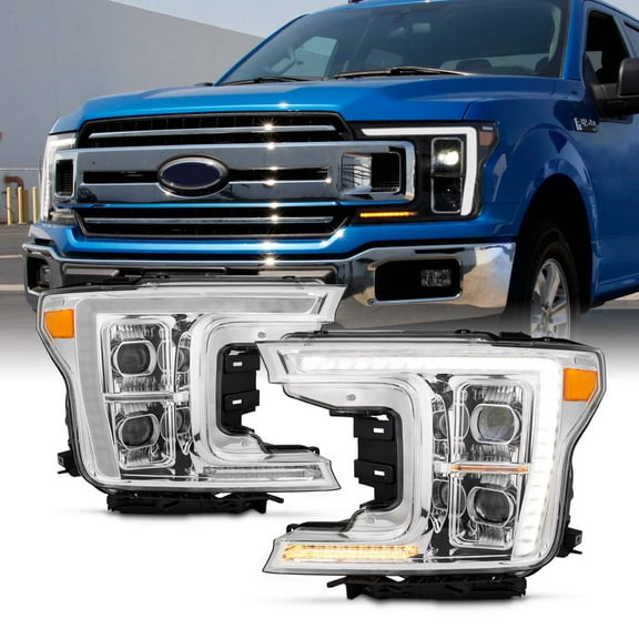 AKKON - Fits 2018 2019 2020 Ford F150 [Full LED] Dual Projector Headlight DRL Sequential Turing Signal Chrome
