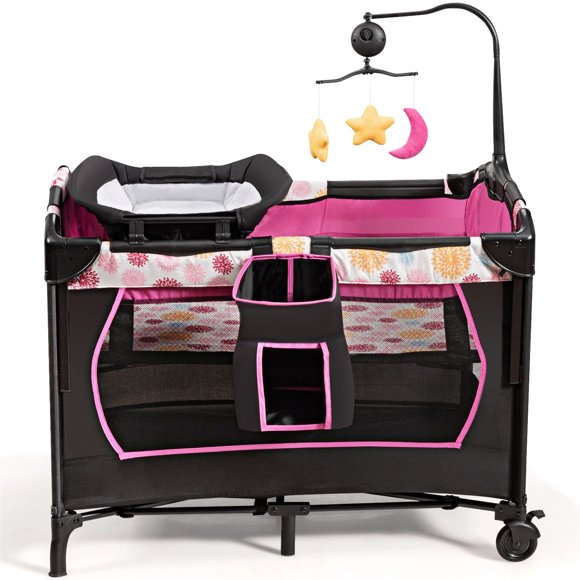 Parque Portátil 3 en 1 Costway Rosa 107 x 72 x 80,5 cm