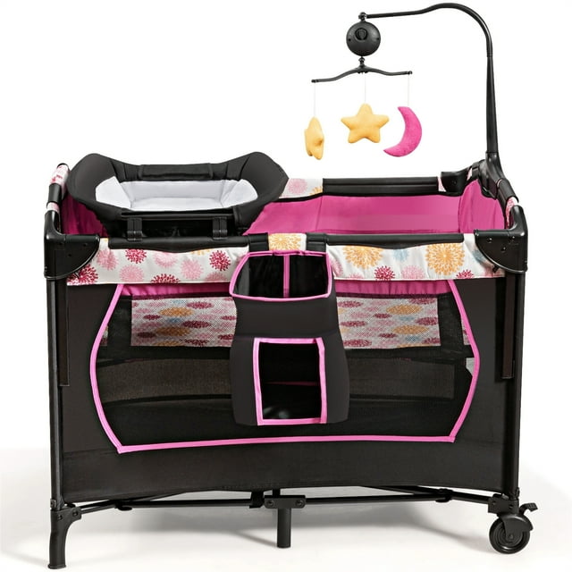 Parque Portátil 3 en 1 Costway Rosa 107 x 72 x 80,5 cm