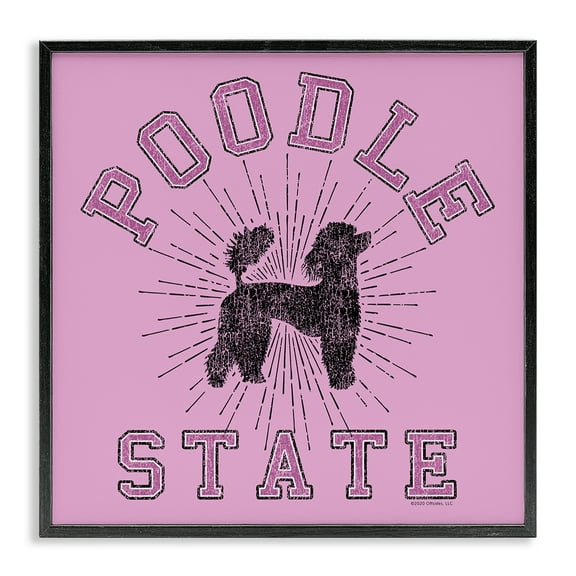 Stupell Industries Varsity Style Poodle State Novelty & Humor Painting Black Framed Art Print Wall Art, 12 x 12