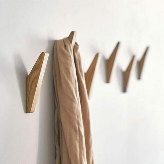 Gancho para abrigos de baño Ganchos de madera Ganchos de pared, Ganchos para abrigos, Ganchos de madera de caucho (juego de 6) Ganchos de pared Ganchos para colgar abrigos, Ganchos para sombreros,