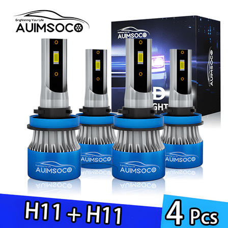 AUIMSOCO Led Headlights H11 H9 Hi-Lo Beam Combo 4-Pack 8000 Lumens Bulbs Bright White 6000k Kit 50000 Hours Lifespan Halogen Replacement For Chrysler Town & Country 2008-2016