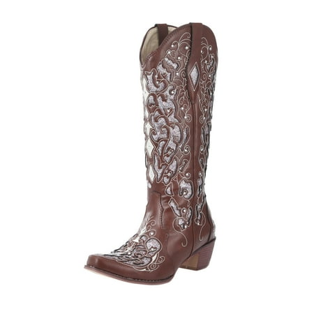 

bvgfsahne For Women Low Western Rhinestone Heel Boots High Rodeo Knee Studded Embroidered Chunky Boots Cowboy women s boots