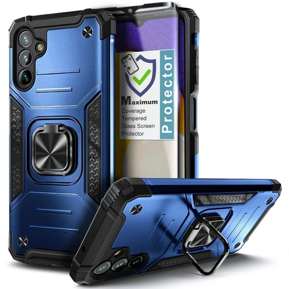 Nagebee Phone Case Compatible for Samsung Galaxy A13 5G with Tempered Glass Screen Protector (Full Coverage), Full-Body Protective [Military-Grade], Magnetic Car Mount Ring Holder, Heavy-Duty (Blue)
