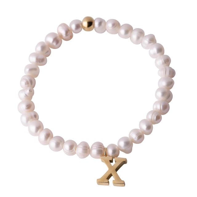 Pulseras Mujer de Perlas con Iniciales Oro 18k LuckyLy, Modelo Galia blanco UNITALLA