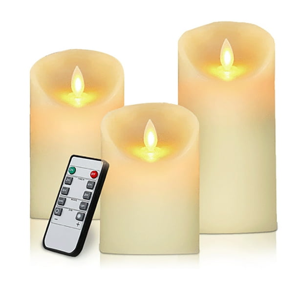 3 Bougies LED en Cire avec Télécommande- Flamme Vacillante, Multi