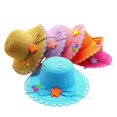 thumbnail image 2 of Gorra de verano para niña, gorro de paja con corona de flores Beige, ala ancha ondulada, protección UV, protector solar, sombreros de playa de 3 a 8 años, 2 of 4