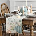 thumbnail image 3 of SM-XLHN Hello Pumpkin Flowers Leaves Thanksgiving Table Runner, Seasonal Fall Harvest Vintage Kitchen Dining Table Decoration for Indoor Outdoor Home Party Decor 13 x 72 Inch, 3 of 6
