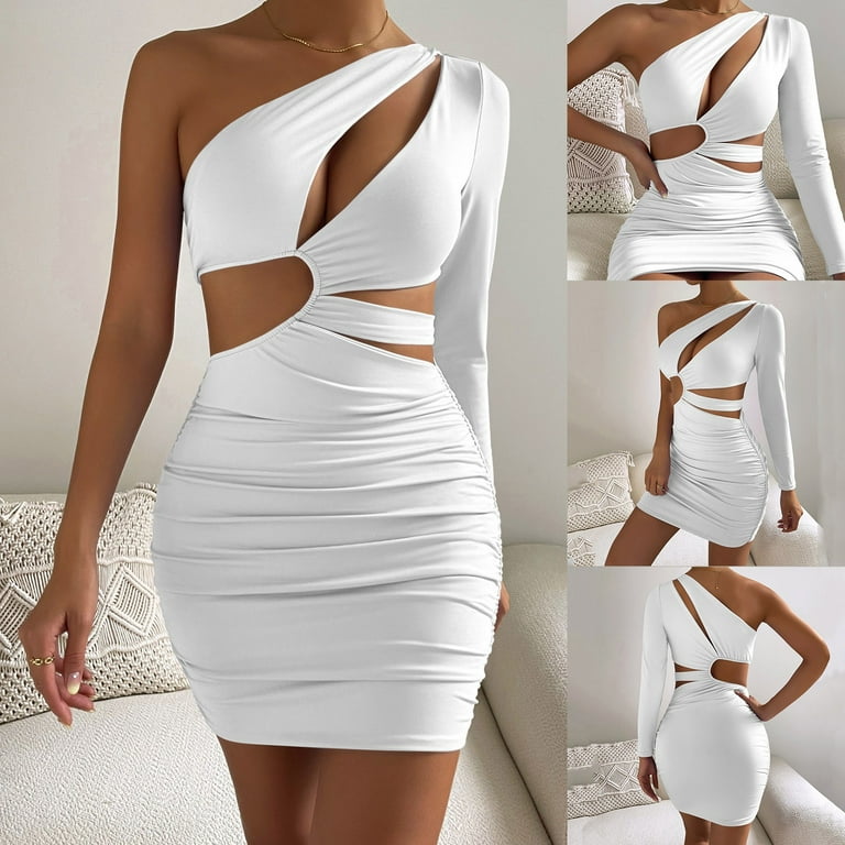 Petite Dresses Size 12 Women s One Shoulder Long Sleeve Hollow Out Wrap Dress