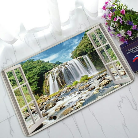 Patio Door Hard To Open PHFZK Scenery Doormat, Open Window Panoramic View to Famous Huge Waterfall Doormat Outdoors/Indoor Doormat Home Floor Mats Rugs Size 30x18 inches ()