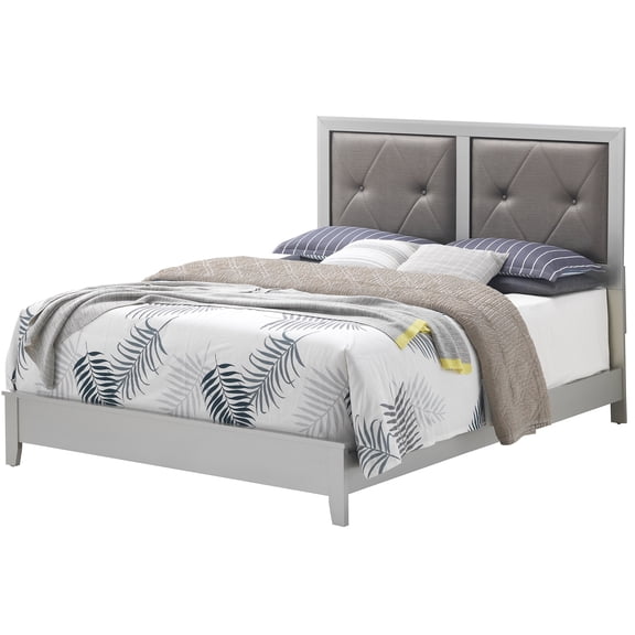 JERFIT Full Bed Frame, Queen Size Champagne Upholstered Platform Bed with Wood Slat Support, Modern Luxury Bedroom Furniture, Easy Assembly