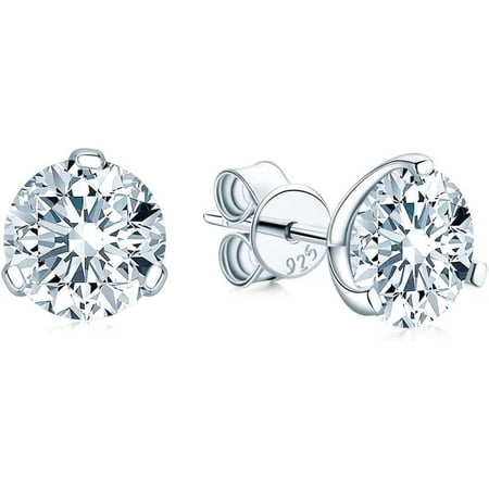 Moissanite Stud Earrings for Women Men D Color VVS Round Cut Gemstones 18k White Gold Plated 925 Sterling Silver Hypoallergenic for Wedding Party Gift Jewelry