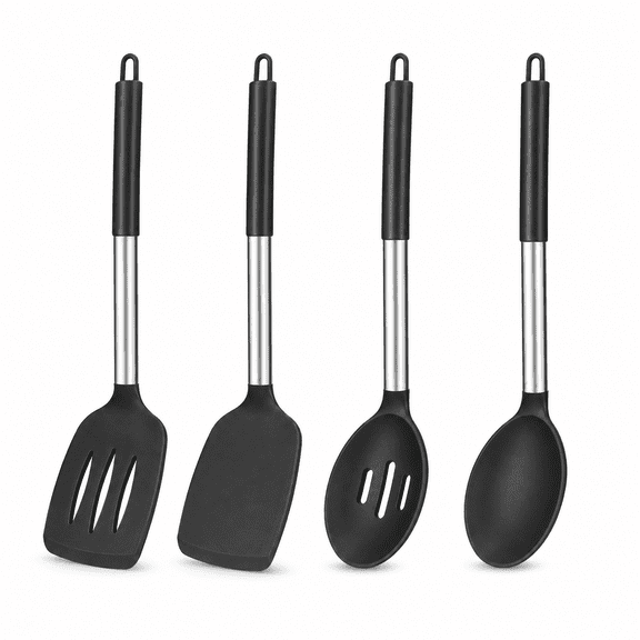 4-Piece Black Silicone Heat Resistant Kitchen Cooking Utensil Set
