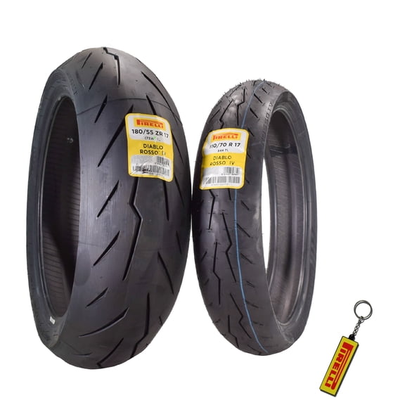 Pirelli Diablo Rosso IV 110/70 ZR 17 54H M/C Front & 180/55 ZR 17 M/C TL Rear Motorcycle Tire Set - High Performance, Durable for Super Sport Bikes with Keychain