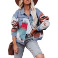 thumbnail image 1 of HSHDLDF Women's Aztec Denim Jacket Distressed Lapel Long Sleeve Vintage Button Down Denim Jacket Shacket, 1 of 6