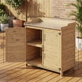 thumbnail image 4 of Weatherproof Wooden Storage Cabinet with Metal Tabletop - Outdoor Potting Bench, Garden Work Table with Adjustable Shelf & Double Doors for Backyard, Patio, Lawn in Natural, 4 of 7