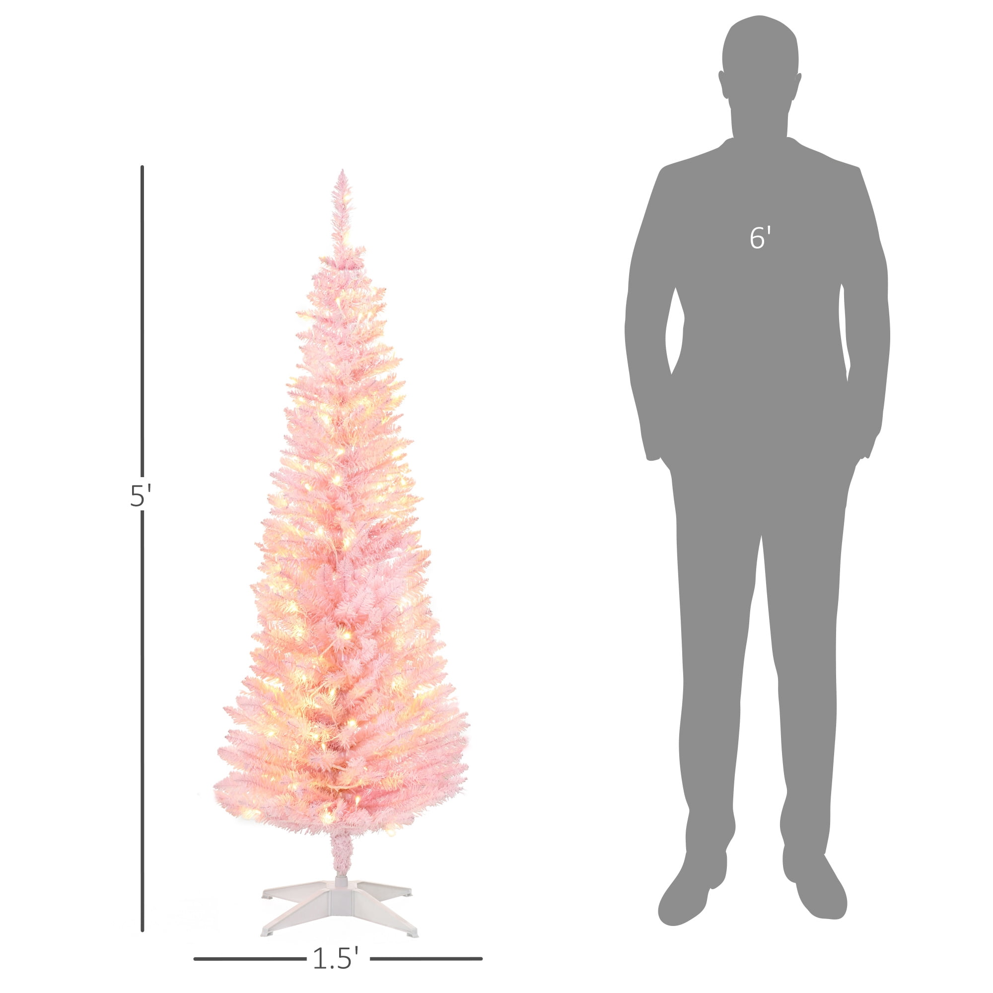 5 ft Pre-Lit Slim Artificial Christmas Tree with 110 Warm White LED Lights, Pink