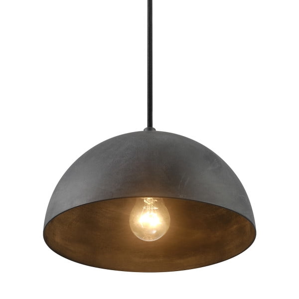 1-Light Pendant Lighting with Concrete-Look Shade and Black Fabric Hanging Cord