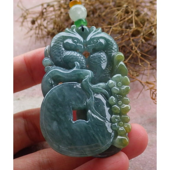 Certified Yellow Green Burma 100% Natural A Jade jadeite Pendant Phoenix Bird Flower Coin Necklace 664894 TN