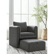 Signature Design by Ashley Vreni Accent Chair and Ottoman, Charcoal Black, Small Space Living Room Accent Seating, Polyester Upholstery